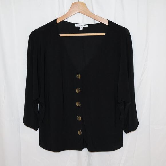 Uncommon Job Cropped Jacket Blazer Women Size Medium Black 5 button front - Picture 3 of 9